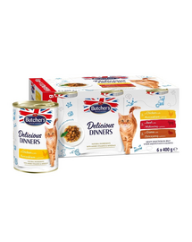 BUTCHER'S Delicious Dinners Cat Meaty selection in Jelly 6x400 g bucati pui, vita si vanat in aspic pentru pisici