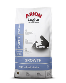 ARION Original Growth Puppy Medium Chicken Rice 12 kg pui si orez, hrana uscata caini juniori