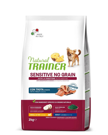 TRAINER Natural Sensitive No Grain Small Toy Adult cu pastrav 2kg hrana caini adulti rase mici si miniaturale