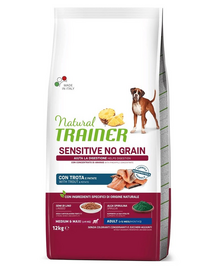 TRAINER Natural Sensitive No Grain Medium Maxi Adult cu pastrav 12kg hrana caini adulti rase medii si mari