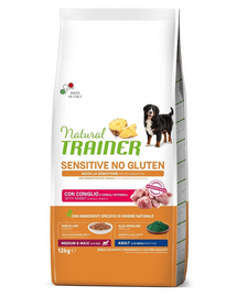 TRAINER Natural Sensitive No Gluten Medium Maxi Adult cu iepure 12kg hrana caine adult talie medie si mare