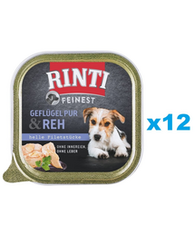 RINTI Feinest Poultry Pure&Deer pasare si cerb 12x150 g mancare pentru caini