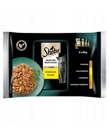 SHEBA Selection Select Slices arome pasare 4x85g hrana umeda cu rata, pui, pasare si curcan pentru pisici