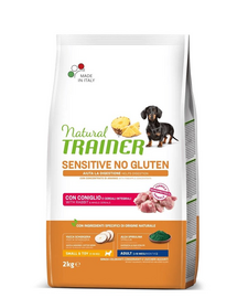 TRAINER Natural Sensitive No Gluten Small Toy Adult cu iepure 2kg hrana completa caini adulti talie mica&toy-size