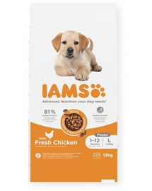 IAMS ProActive Health Puppy & Junior Large Breed cu carne de pui 12 kg