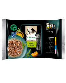 SHEBA Nature’s Collection mix plicuri pentru pisica 4x85 g in sos cu bucati de pui, curcan, ton, somon