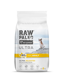 RAW PALEO Ultra Turkey Mini Adult 2kg Hrana uscata pentru caini de talie mica, cu curcan