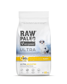 RAW PALEO Ultra Turkey Medium&Large Puppy 10kg Sac hrana catei talie medie si mare, cu curcan