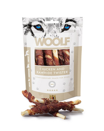 WOOLF Chicken And Rawhide Twister 100g piele uscata invelita in pui pentru caini