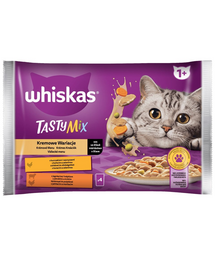 WHISKAS Tasty Mix hrana in sos pentru pisica adulta 4x85g Varietate cremoasa cu pui, miel si curcan