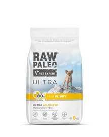 RAW PALEO Ultra Turkey Mini Puppy 8kg Hrana uscata catei talie mica, cu curcan