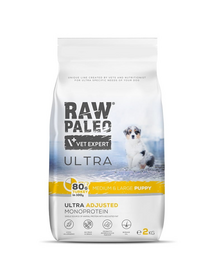 RAW PALEO Ultra Turkey Medium&Large Puppy 2kg hrana catelusi de rasa medie si mare, din curcan