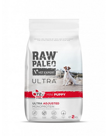 RAW PALEO Ultra Beef Mini Puppy 2kg Hrana uscata entru catei de talie mica, cu vita