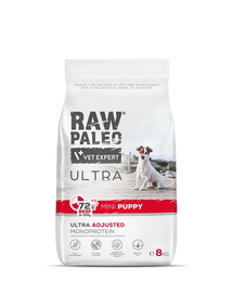 RAW PALEO Ultra Beef Mini Puppy 8kg Sac mancare pentru catei talie mica, cu vita