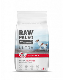 RAW PALEO Ultra Beef Mini Adult 2kg Mancare uscata caini adulti talie mica, cu vita