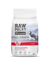 RAW PALEO Ultra Beef Medium&Large Puppy 2kg hrana catei rasa medie si mare, cu vita