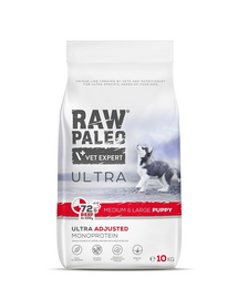 RAW PALEO Ultra Beef Medium&Large Puppy 10kg Hrana uscata cateide talie medie si mare, cu vita