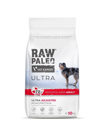 RAW PALEO Ultra Beef Medium&Large Adult 10kg Sac hrana uscata caine talie medie sau mare, cu vita