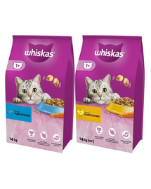 WHISKAS Adult 14kg cu pui si legume + WHISKAS Adult 14kg cu ton si legume