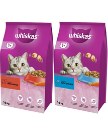 WHISKAS Adult 14kg cu vita si legume + WHISKAS Adult 14kg cu ton si legume