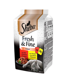 SHEBA Fresh&Fine pentru pisici 6x50g vita si pui in sos