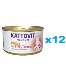 KATTOVIT Feline Diet Niere/Renal hrana umeda dietetica pentru pisici cu afectiuni ale rinichilor, cu pui 12 x 85 g