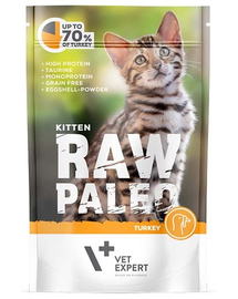 VETEXPERT RAW PALEO Kitten plic hrana umeda pisoi 100 g curcan