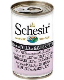 SCHESIR Hrană umedă pentru pisici, cu file de pui și creveți 140 g
