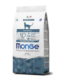 MONGE Monoprotein Cat Sterilised Hrana uscata pisici sterilizate, cu pastrav 400 g