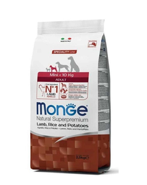 MONGE Mini Adult hrană uscată pentru câini de talie mică, miel cu orez și cartofi 2,5 kg