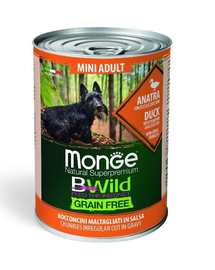 MONGE BWild Grain Free Mini hrană umedă pentru câini de talie mică, cu rață 400g