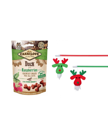 CARNILOVE SET Crunchy Snacks recompense pentru pisici, cu rata si zmeura 50 g + Trixie undita pentru pisica, 43 cm