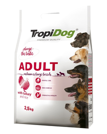 TROPIDOG Premium Adult M&L curcan si orez 2,5 kg hrana uscata pentru caini de rase medii si mari