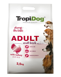 TROPIDOG Premium Adult S curcan și orez 2,5 kg hrana uscata pentru caini de rasa mica
