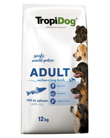 TROPIDOG Premium Adult M&L somon și orez 12 kg hrana uscata pentru caini de rasa medie si mare
