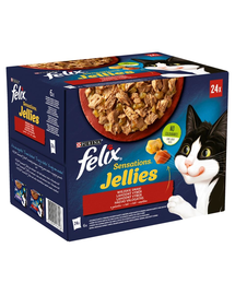 FELIX Sensations Jellies Hrana umeda cu diverse tipuri de carne in jeleu pentru pisici adulte sterilizate 24x85g