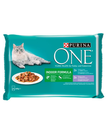 PURINA ONE Indoor Formula Mix Hrana umeda pentru pisici adulte, mix de arome 48x85g