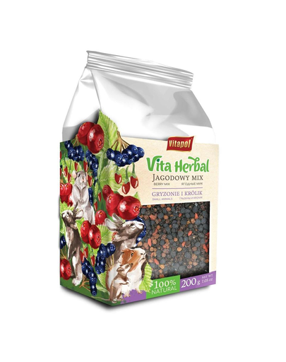 VITAPOL Vita Herbal hrana supliment pentru rozătoare și iepuri, pe baza de plante, Mix de afine 200 g Fera