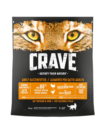 CRAVE Hrana uscata fara cereale pentru pisici, cu pui si curcan 750 g x 6