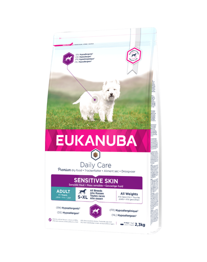 EUKANUBA Daily Care Adult Sensitive Skin All Breeds hrana uscata caini adulti 2.3 kg