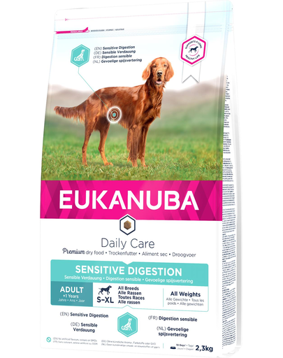 EUKANUBA Daily Care Adult Sensitive Digestion All Breeds hrana uscata caini adulti toate rasele, tract digestiv sensibil 2.3 kg