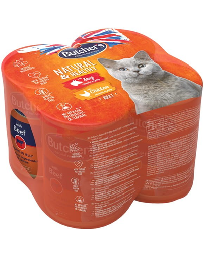 Butcher's natural healthy cat pui și vită 4x400 g