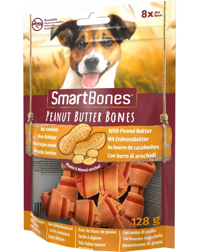 SmartBones Recompense pentru caini, cu unt de arahide si pui, mini, 8 buc.
