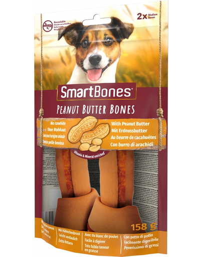 SmartBones Recompense pentru caini, cu unt de arahide si pui, mediu, 2 buc.