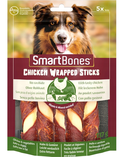 SmartBones Chicken Wrap Sticks Medium Recompense Pentru Câini De Talie Medie 5 Buc.