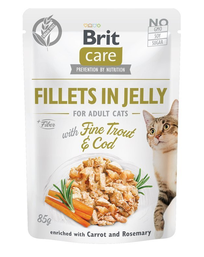 BRIT Care Cat Fillets in Jelly hrana umeda pentru pisici, cu pastrav fin si cod, 85 g