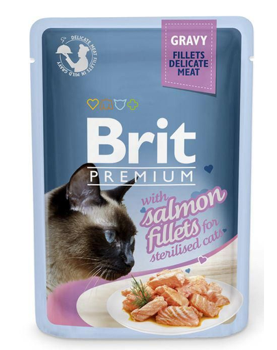  BRIT Premiumt Fillets in Gravy Hrana umeda pentru pisici, cu somon 24 x 85 g 