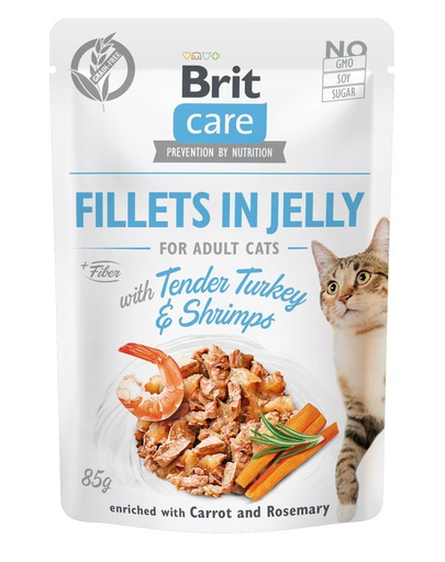 Brit care fillets in jelly set hrana umeda pisici adulte, cu curcan si creveti 24 x 85 g