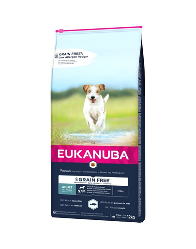 Eukanuba grain free small medium hrana uscata caini adulti talie mica/medie, fara cereale 12 kg