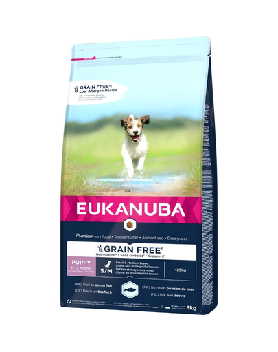 EUKANUBA Grain Free Puppy Small&Medium Hrana Uscata Caini Juniori Talie Mica/medie, Fara Cereale 3 Kg